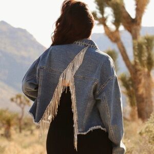 Savanna Jane Denim Jacket L Women’s Rhinestone Jean Festival boutique